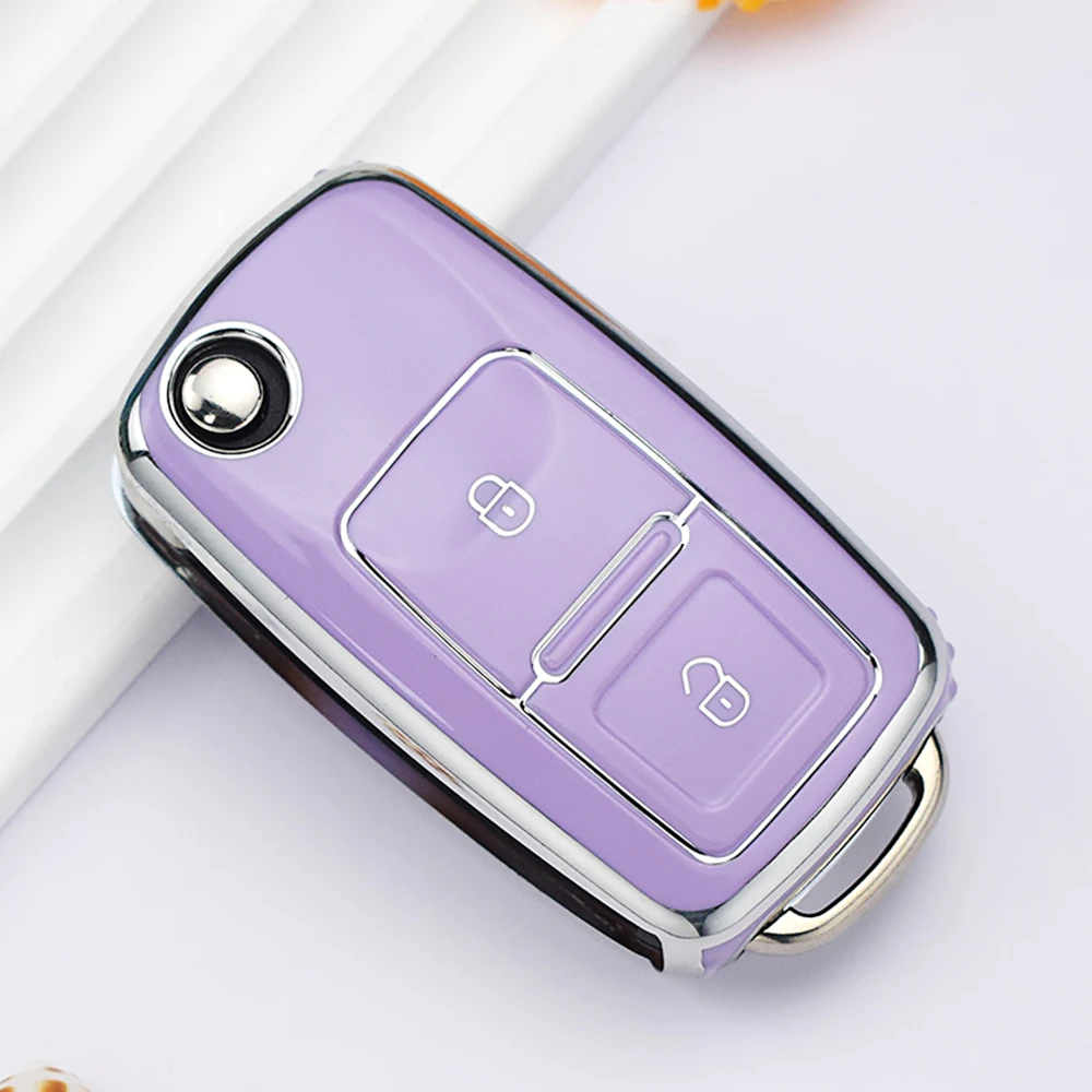 For VW Volkswagen Golf 4 5 6 MK4 Bora Jetta Passat Polo Bora Touran Skoda Seat 2 Buttons TPU Car Key Case Cover Shell Fob