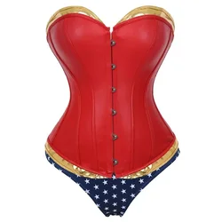 Faux Leather Steampunk Corset Top for Women with Shorts Lace up Ovebust Bustier Halloween Superhero Plus Size Costume