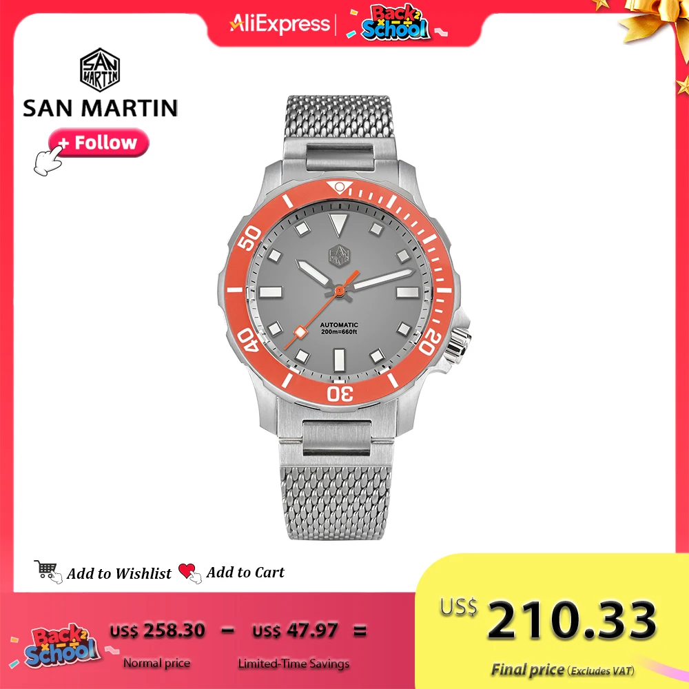 San Martin Design 39.5mm Men Diver Watch NH35 Mechanical Man Watches Stainless Steel Milanese Bracelet Waterproof 20Bar SN0085