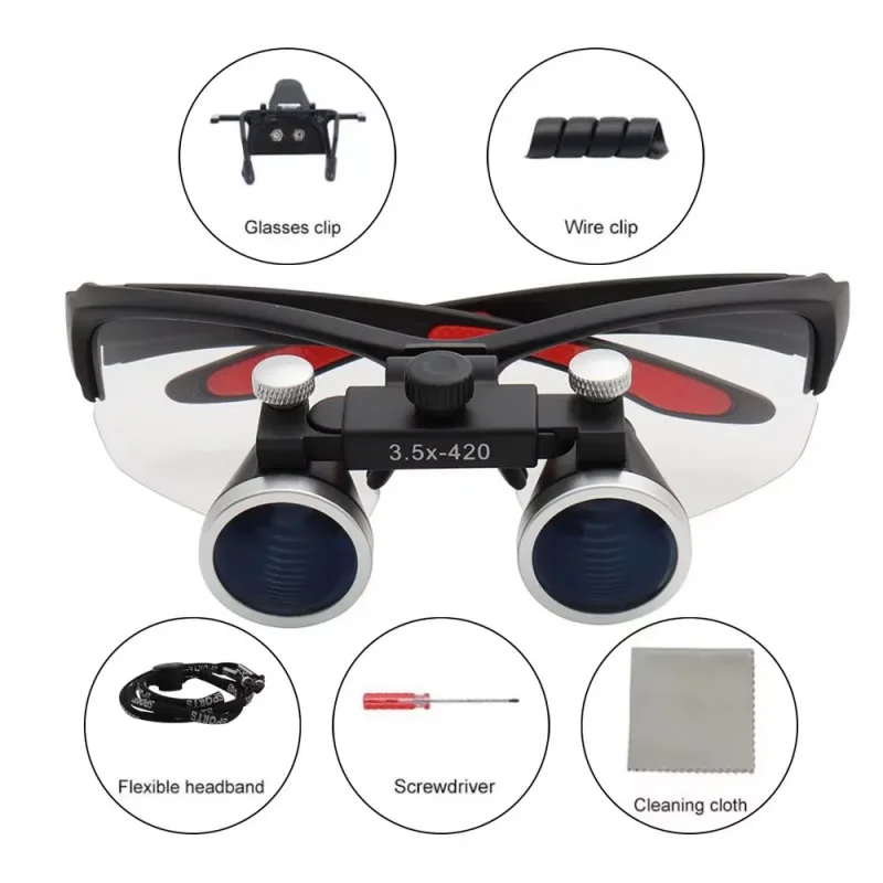 Ultra-lightweight 3.5X Dentistry Binocular Magnifier with Optical LED Light Headband Dental Loupes for Clinic Use