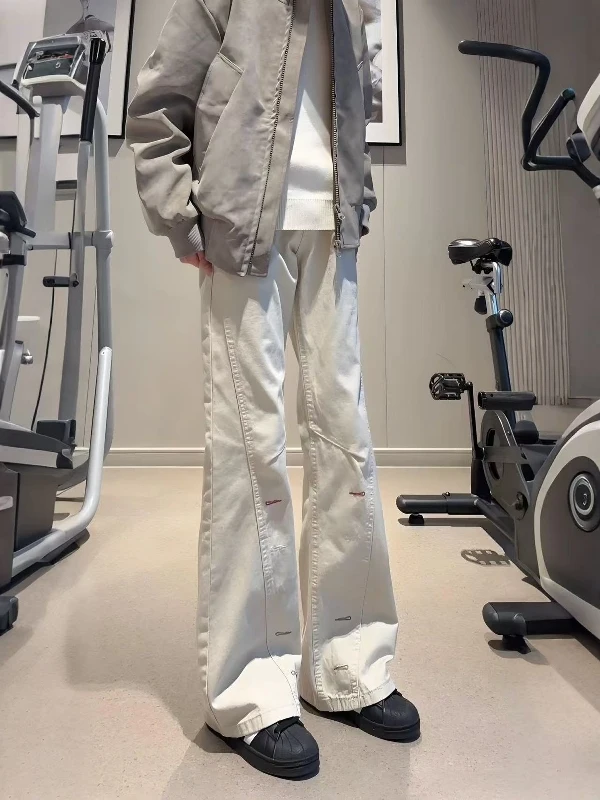 

Pure Cotton Men's Bell Bot Jeans Spring Autumn Embroidered Fitn Pants American Sle Knife Straight Leg Long Trousers