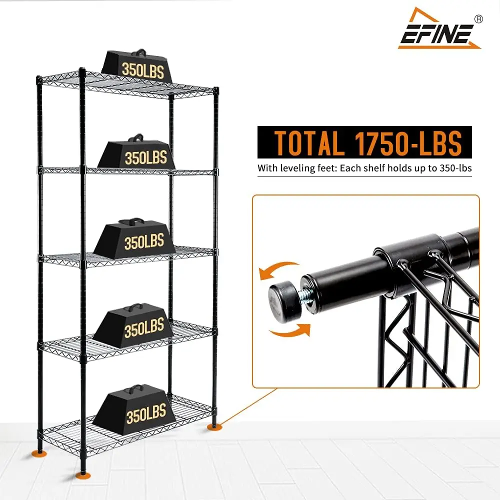 5-Shelf Shelving Unit with Shelf Liners Set of 5, NSF Certified, Adjustable Heavy Duty Metal Wire Shelves, 350lbs Loading