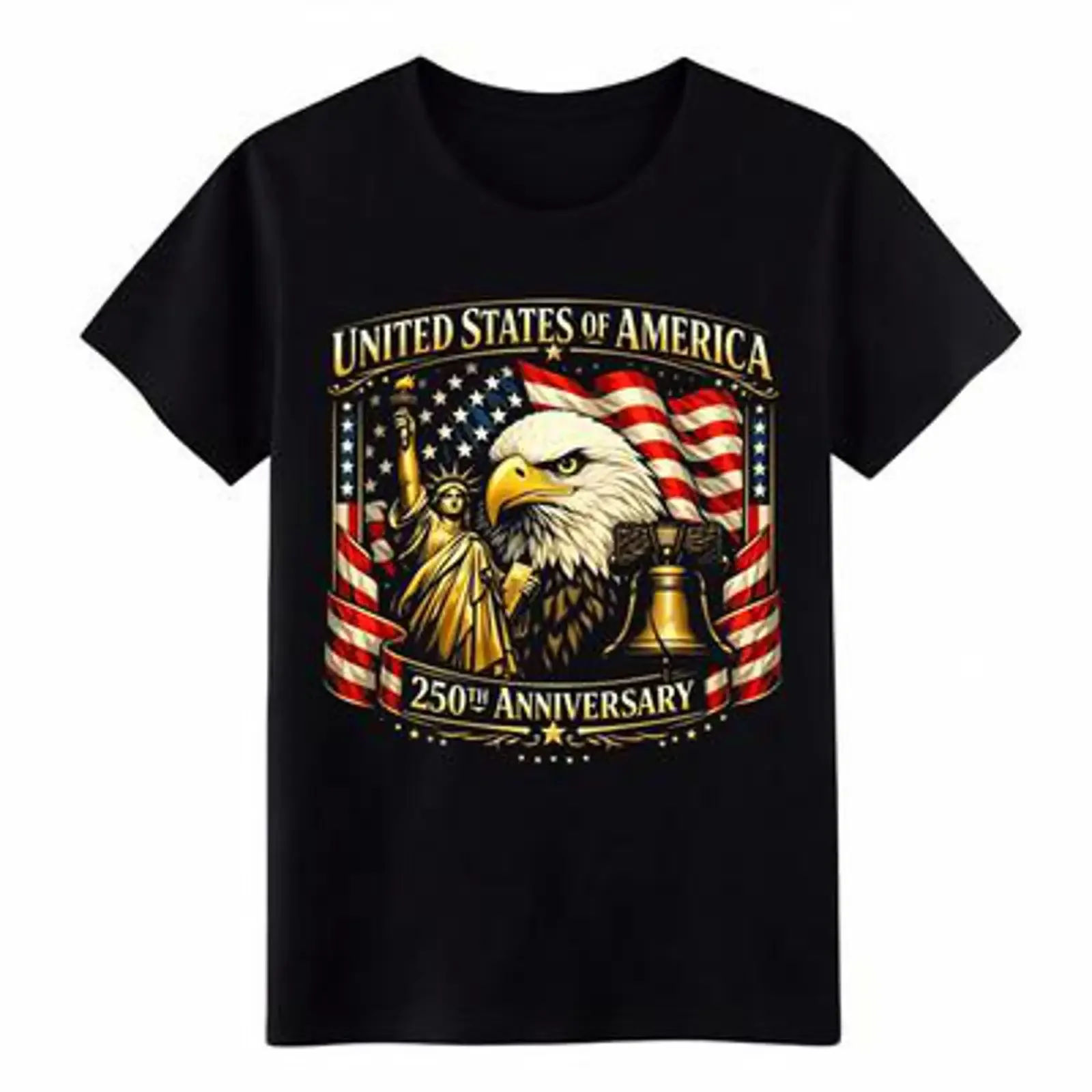USA 250th Anniversary T Shirt Bald Eagle Statue of Liberty Patriotic  vintage Washed Slightly fashion Breathable Soft Casual