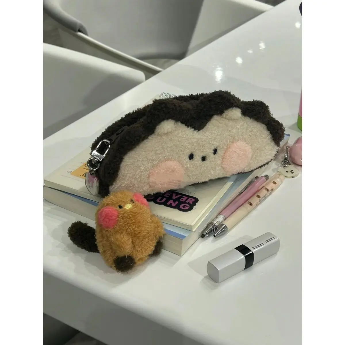 Cartoon Hedgehog Pencil Cases Plush Pen Bag Cute Storage Stationery Supplies Neutral Pen Box Japanese Stationery Pencil Bag