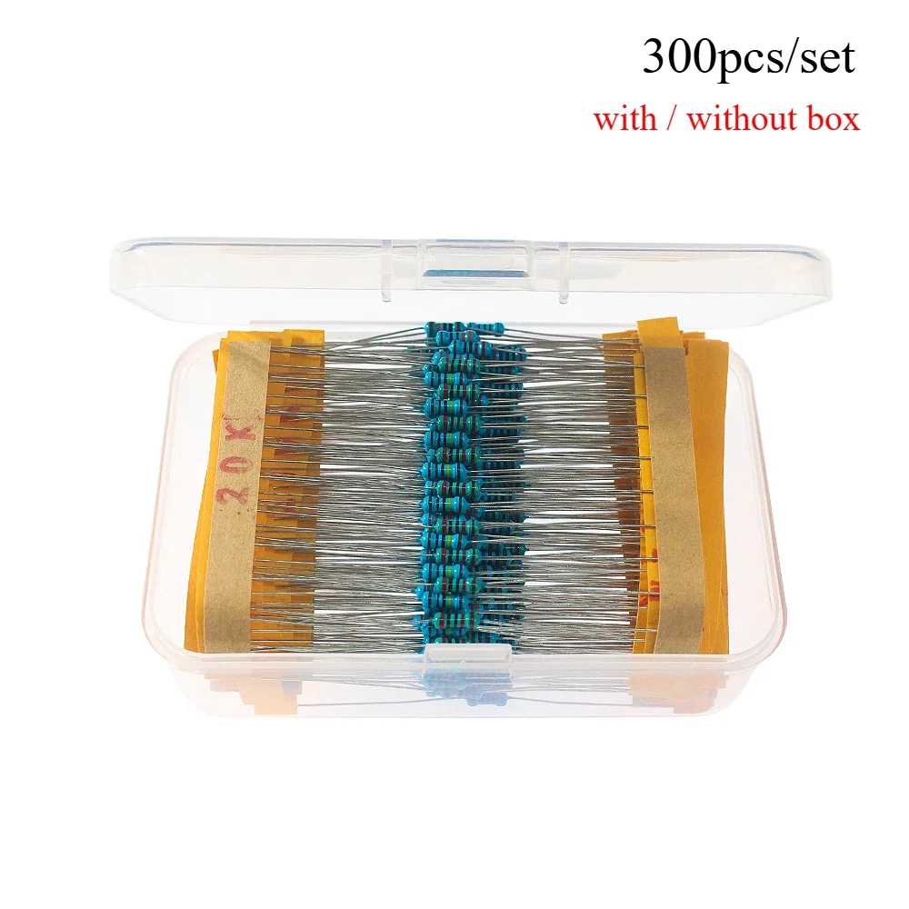 300/600PCS 1/4W Metal Film Resistor Kit 1% 30 Values 0.25W Resistors Kit 10Ω~1MΩ Colored Ring Resistance Electronic Kit