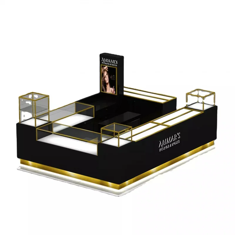 customized.High End Perfume Display Glass Counter Table Perfume Selling Kiosk Shopping Malls Showroom Design Kiosk