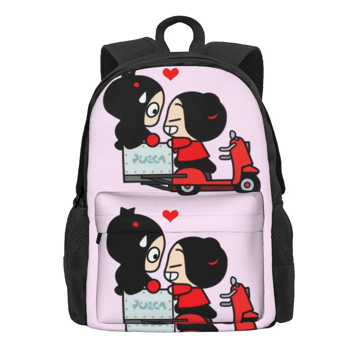 Pucca X Garu (Scooter) Backpacks Boys Girls Bookbag Students School Bags Cartoon Kids Rucksack Shoulder Bag Large Capacity