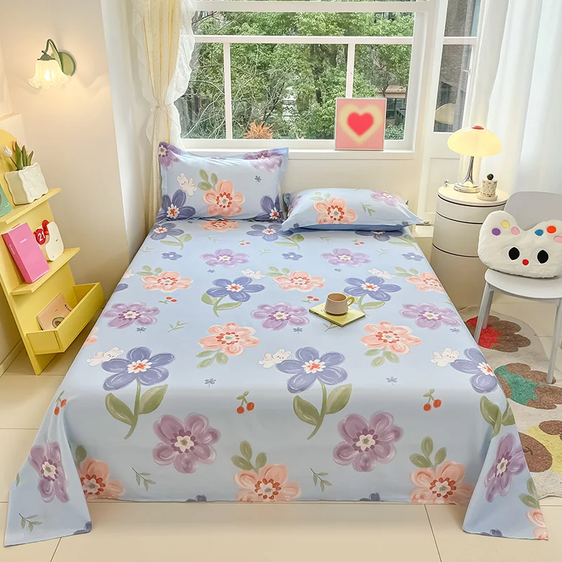 Sábana de cama de algodón 100% para niños y niñas, ropa de cama con estampado de flores, doble parte superior, tamaño individual, Queen y King, 1