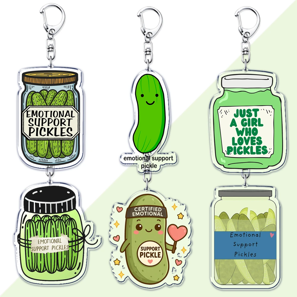 Funny Emotional Support Pickle Keychains Cute Kawaii  Just A Girl Who Loves Pickles Keyrings Jewelry Fans Friends ESP Gifts