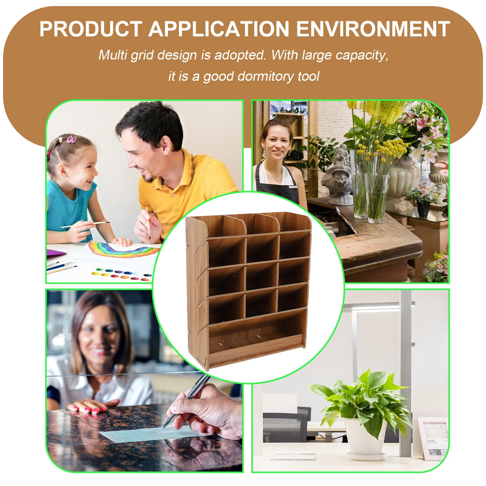 Diagonal Inserted Wooden Pen Container Multi Grid Desktop Pen Box Natural Wood Stationery Storage Supply Office Desk Organizer