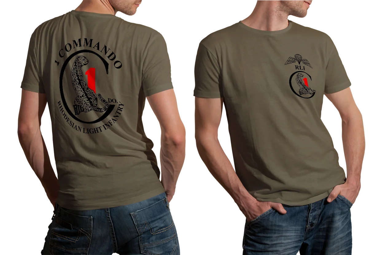 1 Commando Cheetah Big C logo RLI Rhodesian Light Infantry T Shirt. High Quality Cotton, Breathable Top, Loose Casual T-shirt