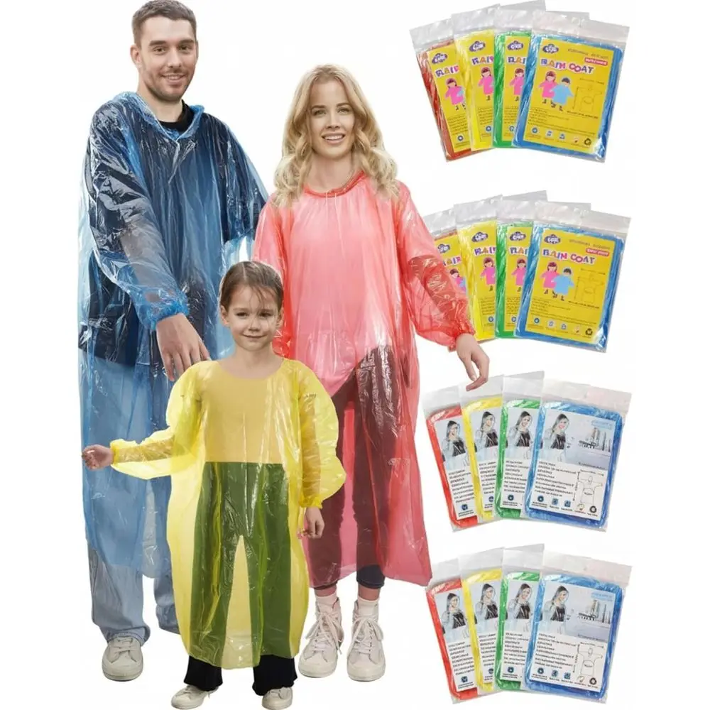 

Jiuguva 32 Pack Disposable Rain Poncho amily 16 Adults Rain Poncho 16 Kids Ency Ponchos with Dstring Hood RainCoat or Camping Hi