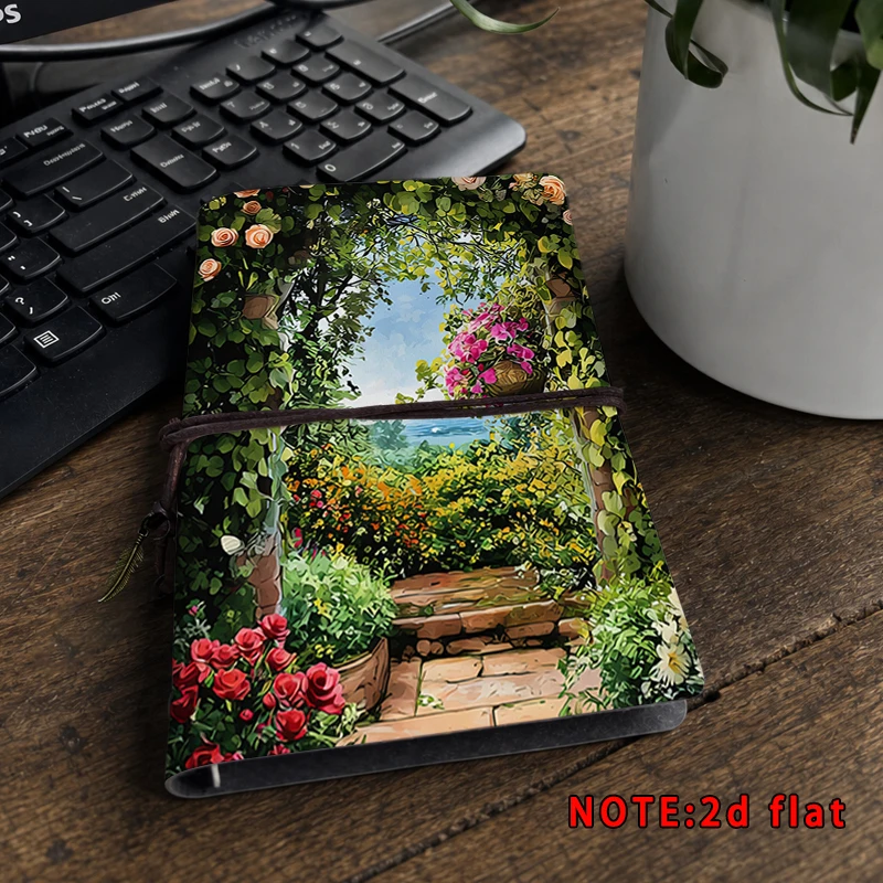 Secret Garden Arch Floral Landscape Print Notebook Band Travel Journal Diary Notepad Planner Office School Stationery Gift