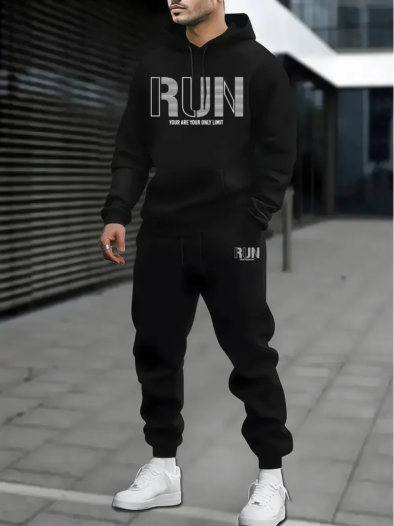 

The 2025 Spring and Autumn new men's hoodie set is a casual and fashionable streetwear collection with letter prints