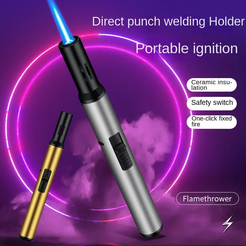 The New Pen Test Goes Straight To The Blue Flame Windproof Lighter Portable Barbecue Cigar Baking Welding Flame Gun Lighter