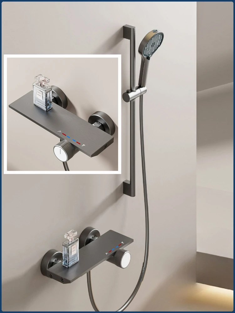 

Bathroom Two Functions Knob Type Water Outlet Simple Shower Set Grey Wall Mounted Rainlfall Pressurized Shower Faucet System