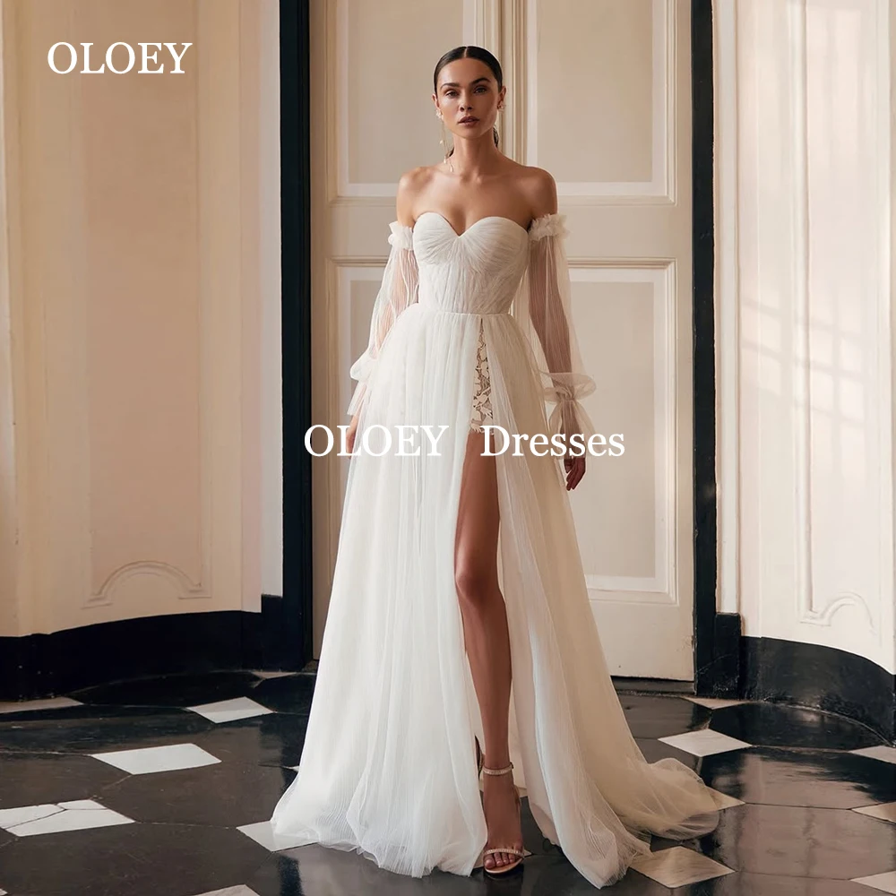 

OLOEY 2025 Sexy Sweetheart Wedding Dresses with Detachable Sleeves Pleat Ruffles A Line Bridal Gowns Customized Robe de marriage