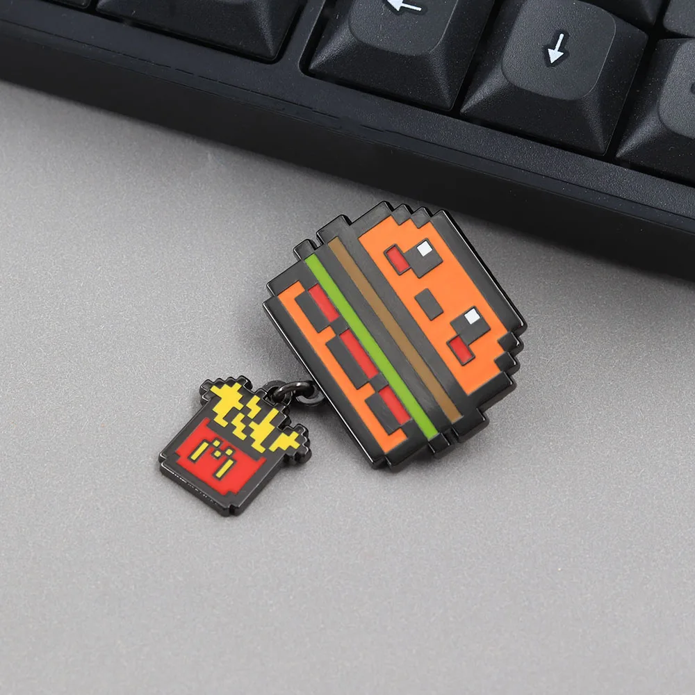 Lustige Pixel-Art Hamburger Emaille-Pins Kreative Niedliche Burger-Broschen mit Pommes Frites Retro-Essens-Abzeichen Rucksack-Anstecknadel – Detail 10