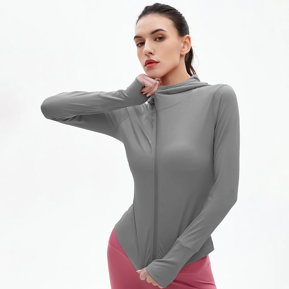 Summer quick drying sports jacket new breathable yoga jacket thin cycling hooded women\'s long sleeved yoga suit jacket