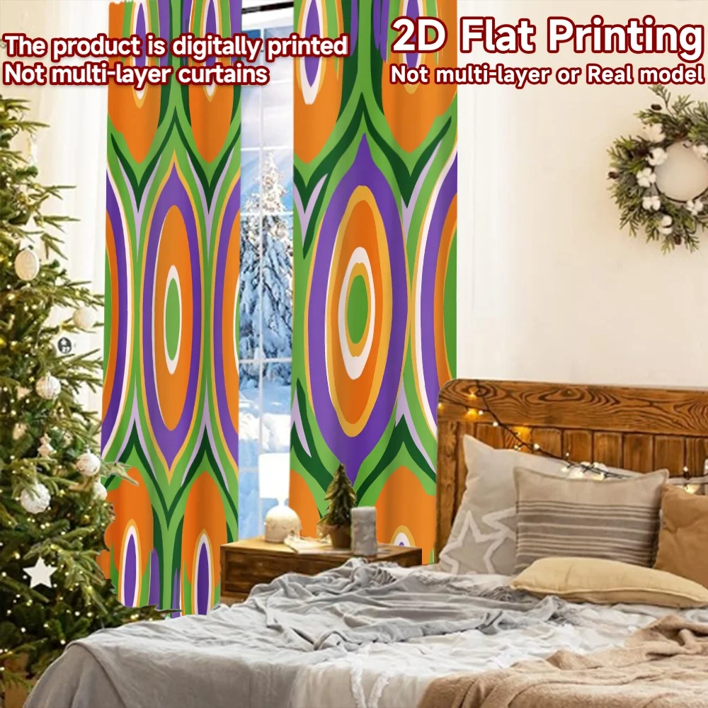 2 قطعة، ستائر طباعة مسطحة ثنائية الأبعاد (بدون قضيب) ستائر هندسية للعطلات والهالوين وعيد الميلاد مطبوعة بوليستر متعدد الاستخدامات
