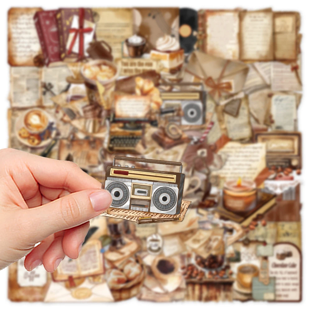 10/30/50pcs Transparent Ins Retro Coffee Stickers Waterproof Transparent PET Ledger Material Decor Guitar Notebook Stationary image 3