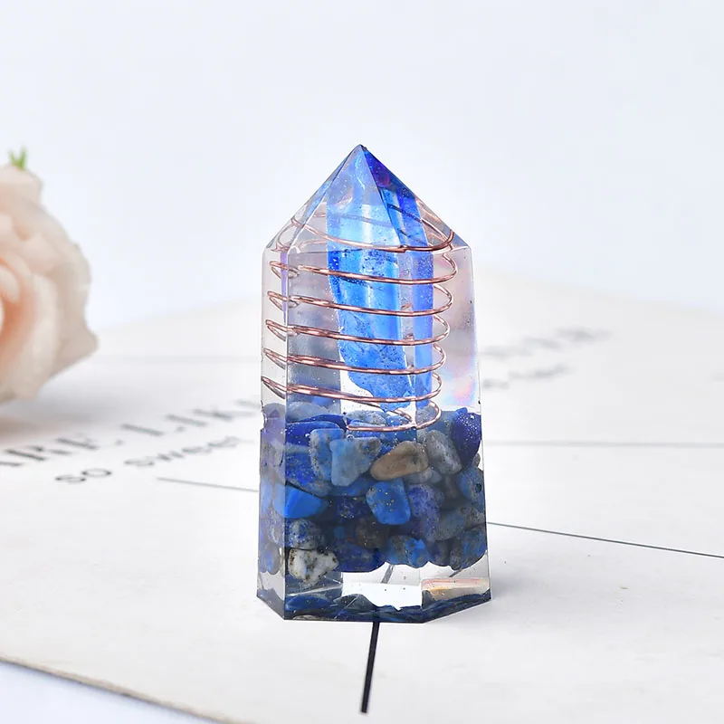 1PC Resin Natural Crystal Lapis Lazuli Blue Aura Quartz Point Wand Healing Stone Meditation Home Decoration Reiki Chakra Tower