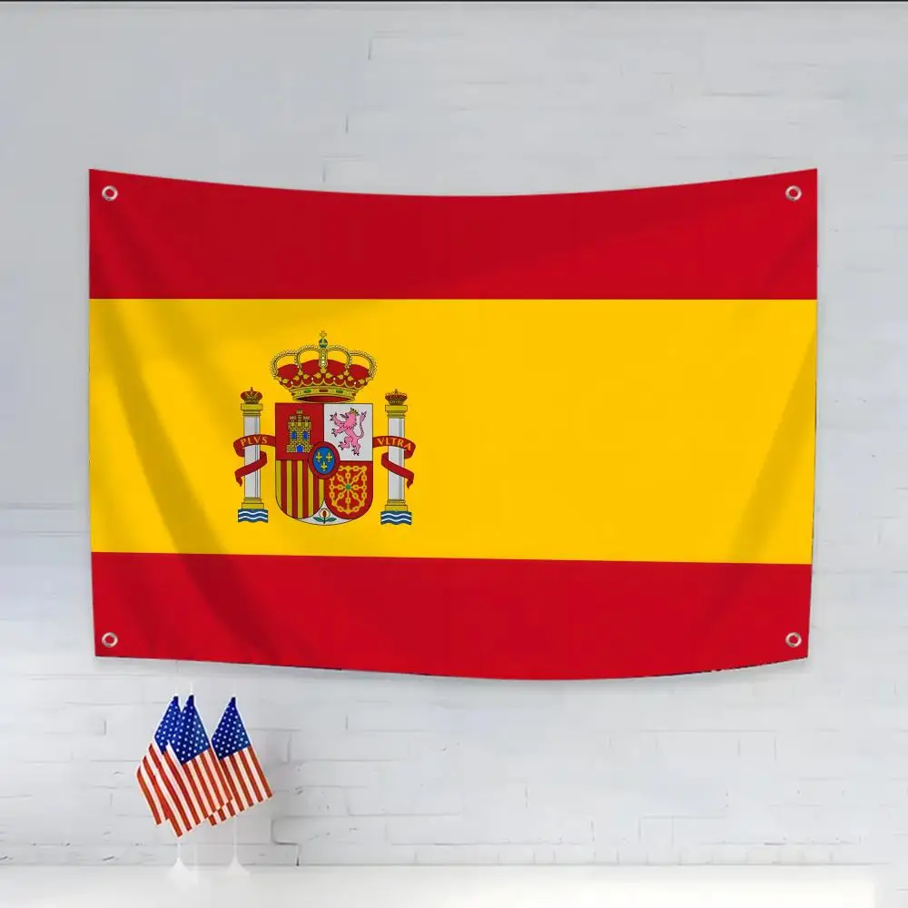 Banderas nacionales de España, cuatro anillos colgantes sin bordes para uso en interiores y decoración exterior, fácil de colgar.