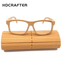HDCRAFTER Real Wood Bamboo Eyeglasses Frames for Men Women Vintage Retro Myopia Optical Glasses Frame With Clear Lens