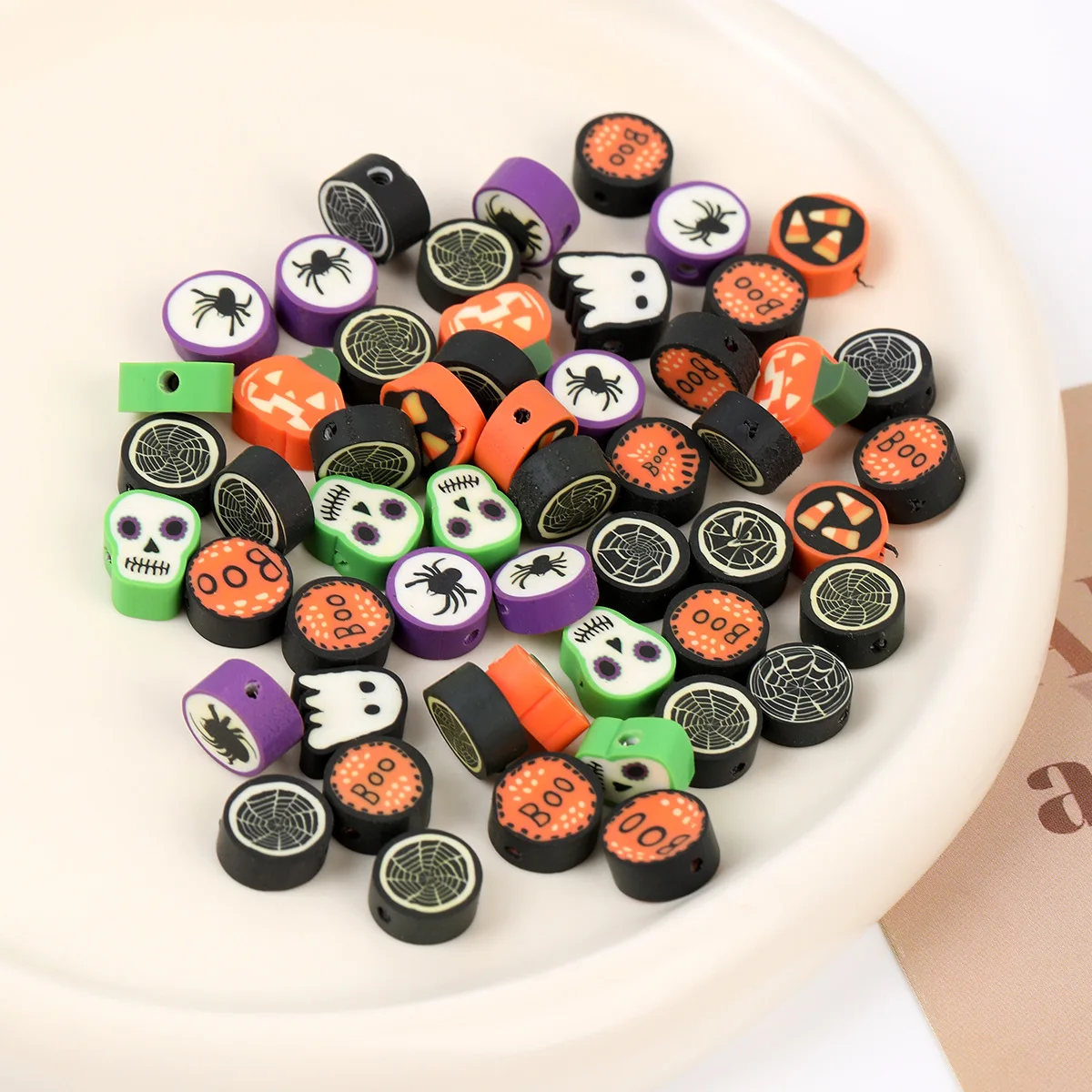 10mm Halloween Soft Pottery, Skeleton Pumpkin, Mixed with Various Patterns, DIY Loose Beads, Accessories, Jewelry, Decorations,