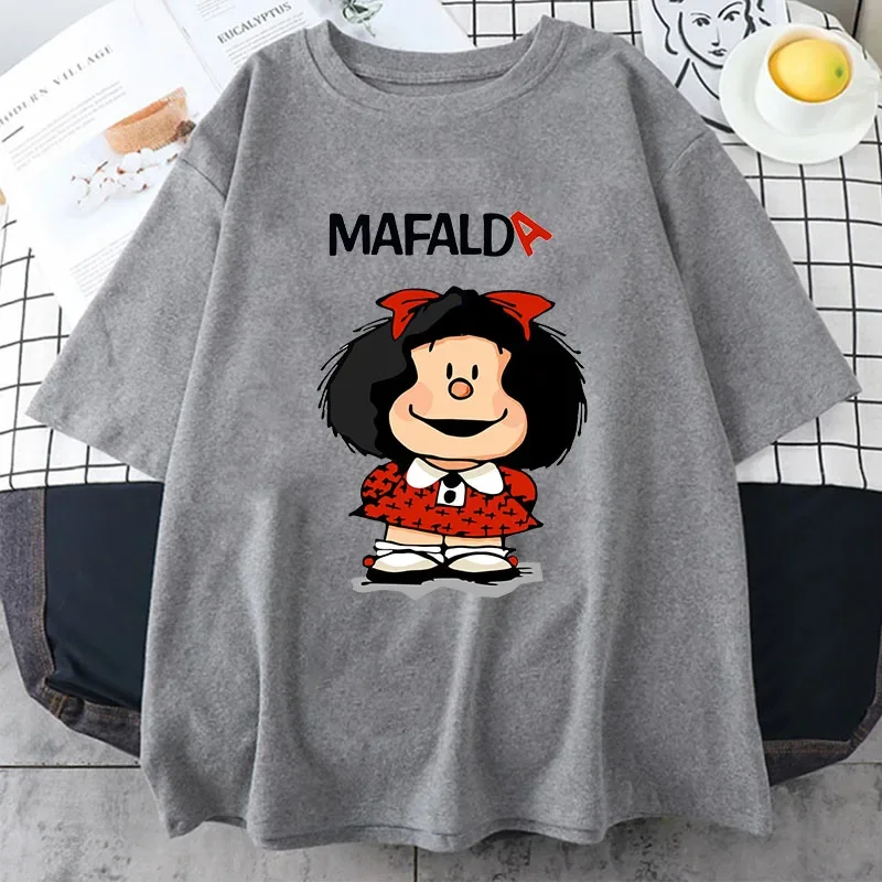 New Mafalda T-shirt Women\'s T-shirt Comfortable and Breathable Cotton Men Short Sleeve Graphic Tee Female Manga Harajuku Clothes