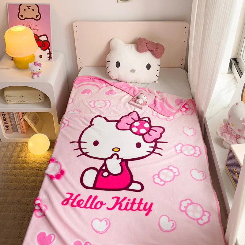 Cartoon Sanrio Throw Blanket Soft Flannel Kindergarden Nap Use Air Condition Quilt Blanket Hello Kitty Room Decor Cover Kid Gift