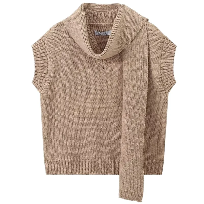 Bufanda de punto versátil para mujer, ceco sin mangas con cuello en V, novedad de otoño e invierno, estilo de viaje, longi...