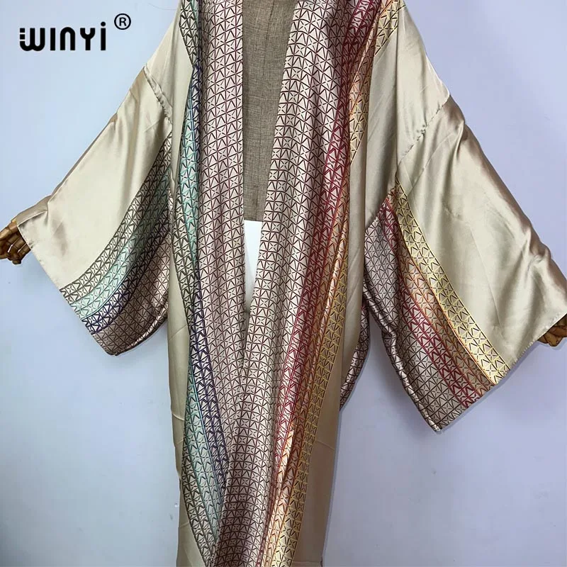 Kimono WINYI afrykański nadruk seksowna odzież plażowa elegancki kardigan stroje plażowe dla kobiet weidos strój kąpielowy jedwabny feelcoat