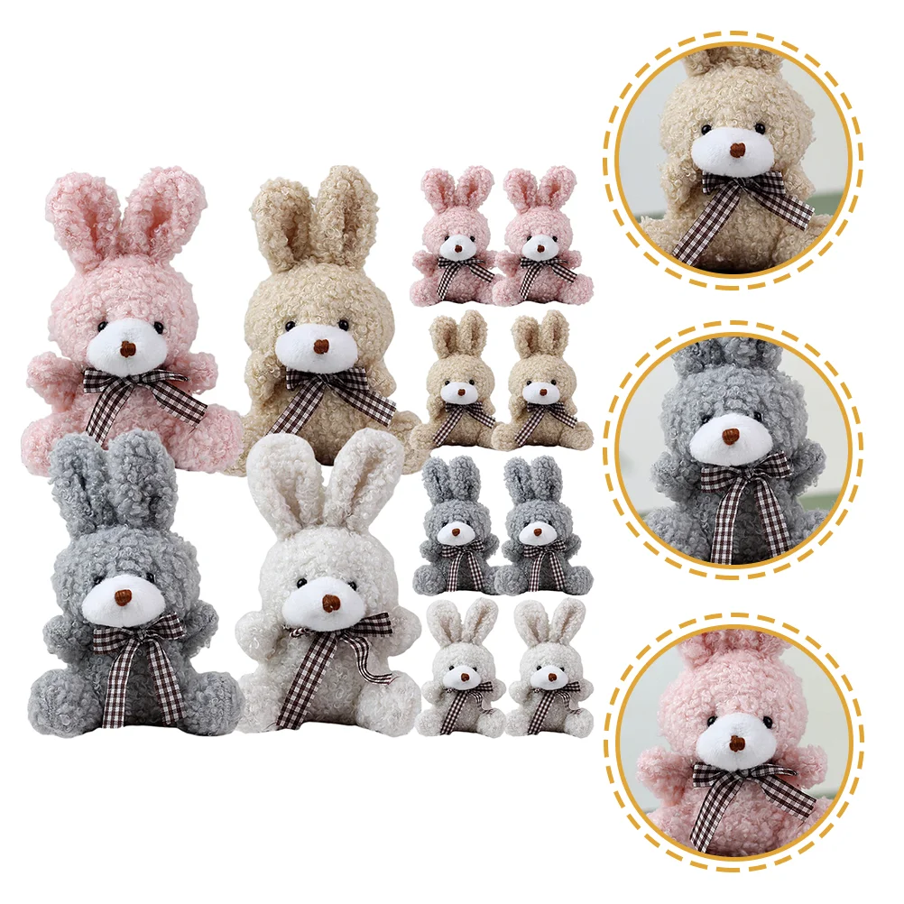 Porte-clés lapin pelucheux en coton PP pour filles, cadeaux de fête, animaux en peluche, matiques, jouets pour enfants, 12 pièces