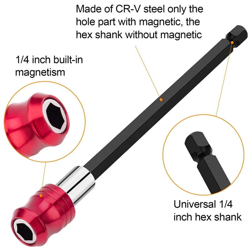 AB45 12-Piece Magnetic Drill Bit Extension Set, 9PCS Bit Extension Kit With 3 Sizes And 3PCS Bit Holder Keychain Durable Easy In