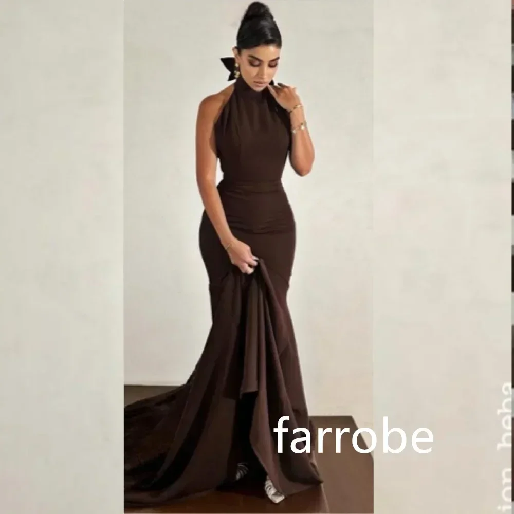 Customized Elegant Jersey Pleat Mermaid Halter Long Dresses Evening Dresses Classic Exquisite Modern Style Pastrol Unisex Chines