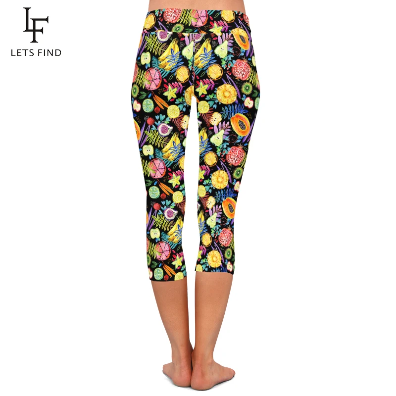 LETSFIND-Leggings Capri con estampado de fruta para mujer, pantalones de media pantorrilla, cintura alta, elásticos, suaves, piña, plátano, estilo veraniego, 3/4