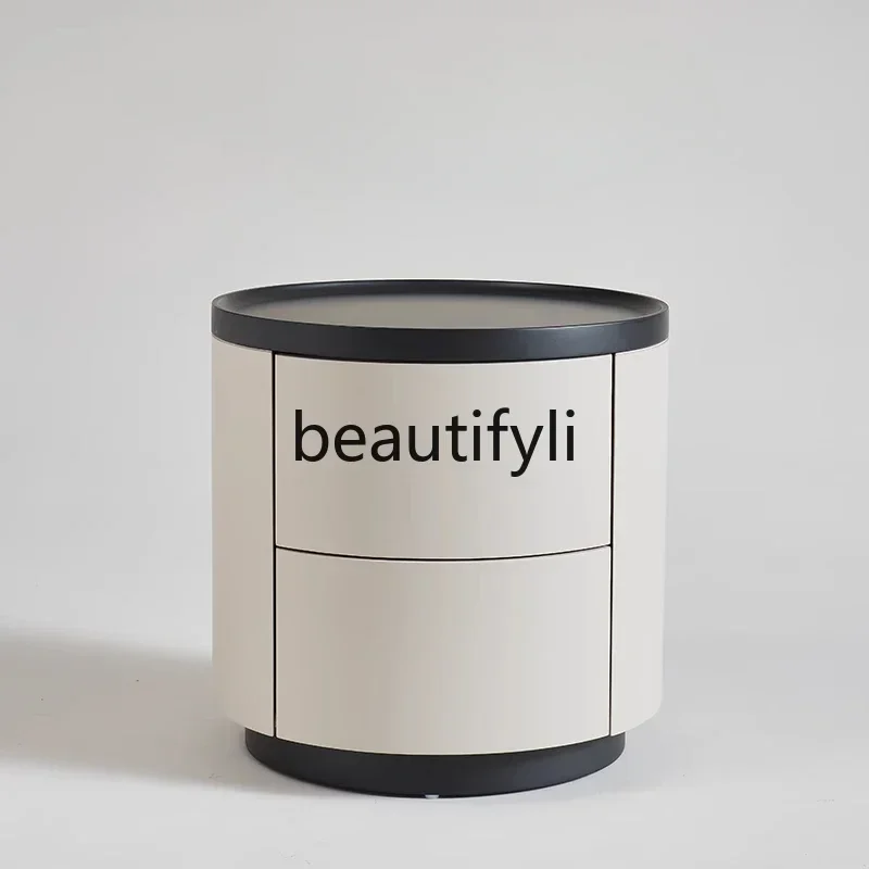 

Italian minimalist round bedside table solid wood cream wind round paint bedside table
