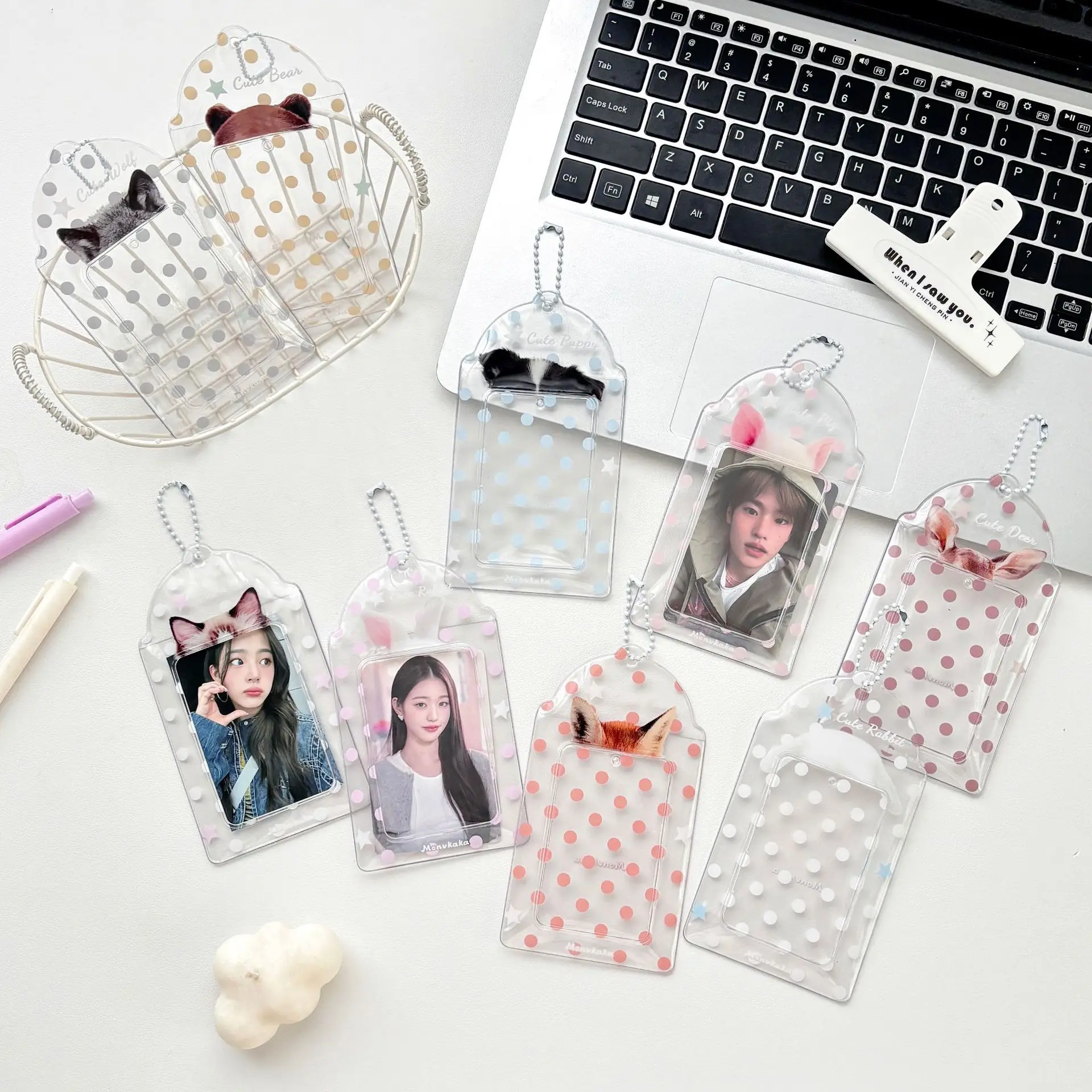 Pvc Card Holder Animal Themed Collectible Card Holder Polka Dot Card Holder 3 Inch For Work Id Bag Decoration Campus Cards