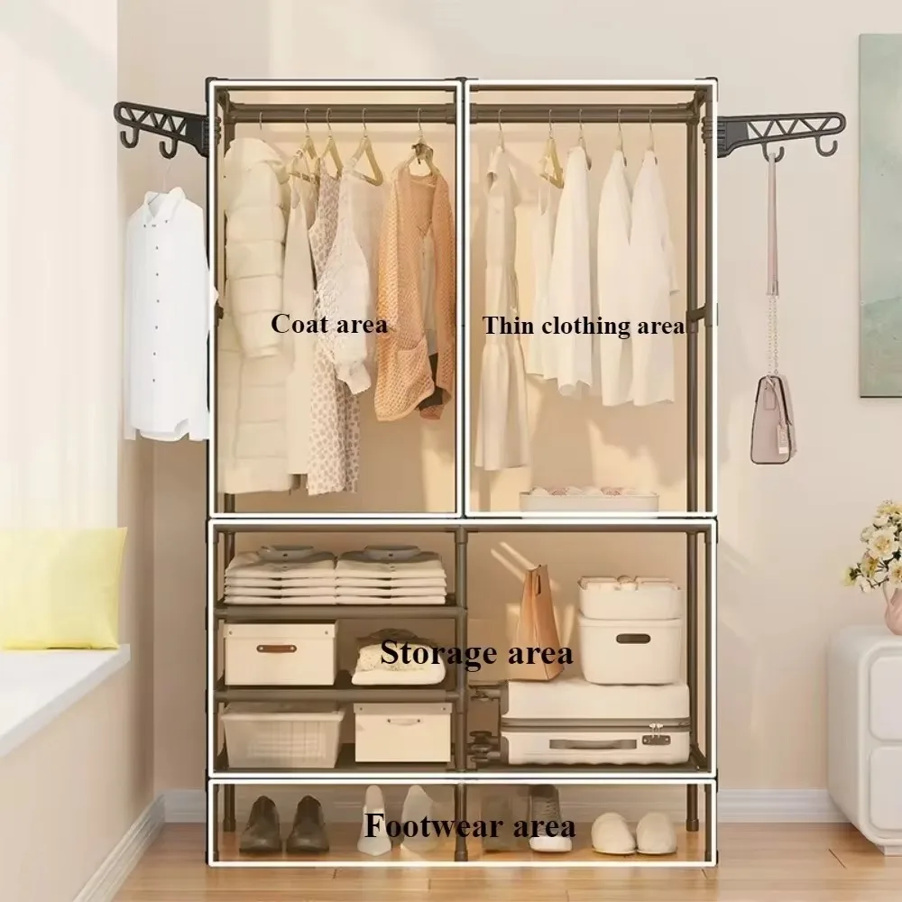 Simple And Modern Coat Rack Double Row Floor Standing Clothes Rack Multifunctional Household Reinforced Hanger Clothing Wardrobe