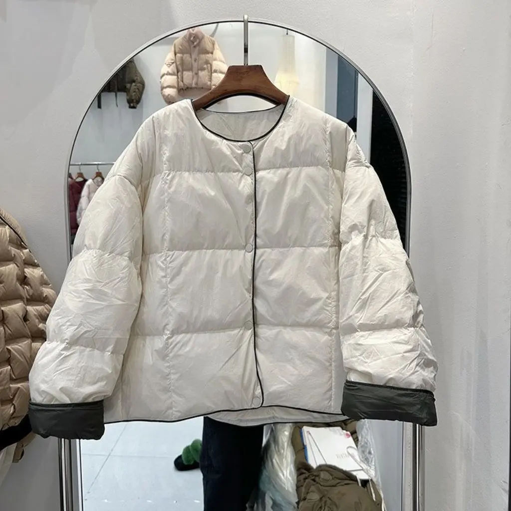 

Women's Short Petite Cotton Outwear round Neck Color Matching Bread Style Warm Lightweight Spring Fashion