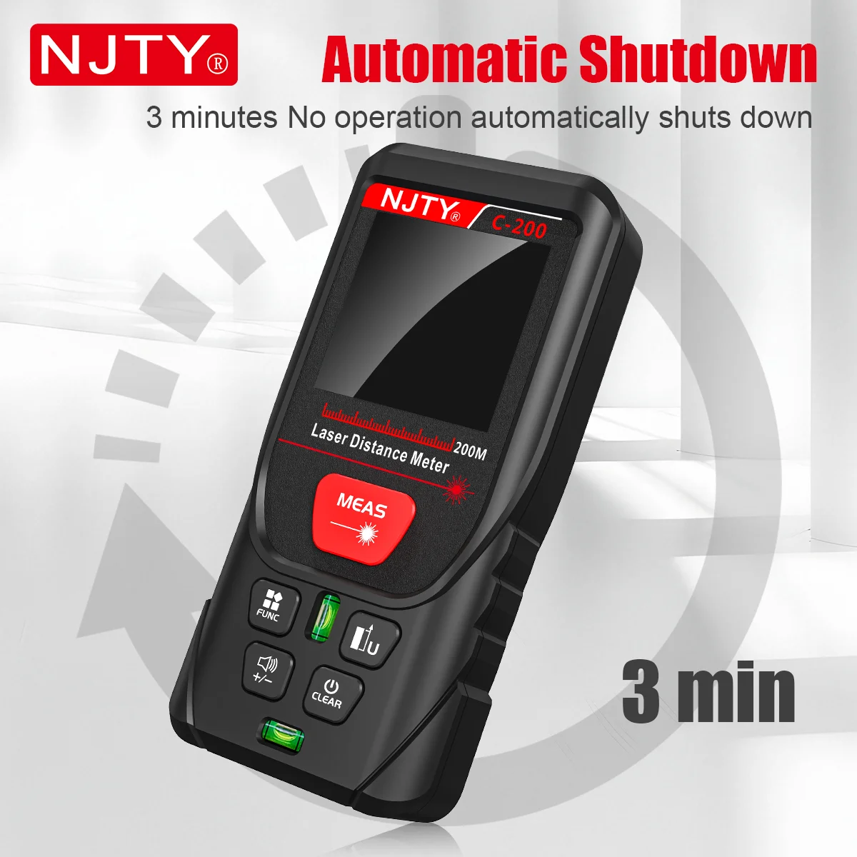 NJTY 50 m 100 m 200 m Lasermessgerät Digitales Handbandmaß ROTER Laser mit tragbarer Tasche Lanyard Datenaufzeichnungen IP54 Entfernungsmesser – Detail 5