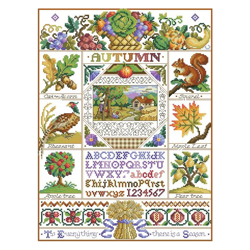 Gold Collection Counted Cross Stitch Kit Autumn Harvest Fall Seasonal Sampler Four Season Seasons Alphabet-