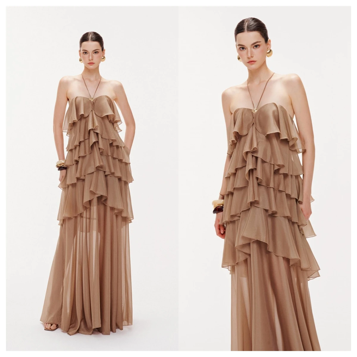 

Customized Sexy Champagne Chiffon Evening Dress Halter Sleeveless Special Occasion Gowns Bespoke Occasion Gowns Fashion Soft