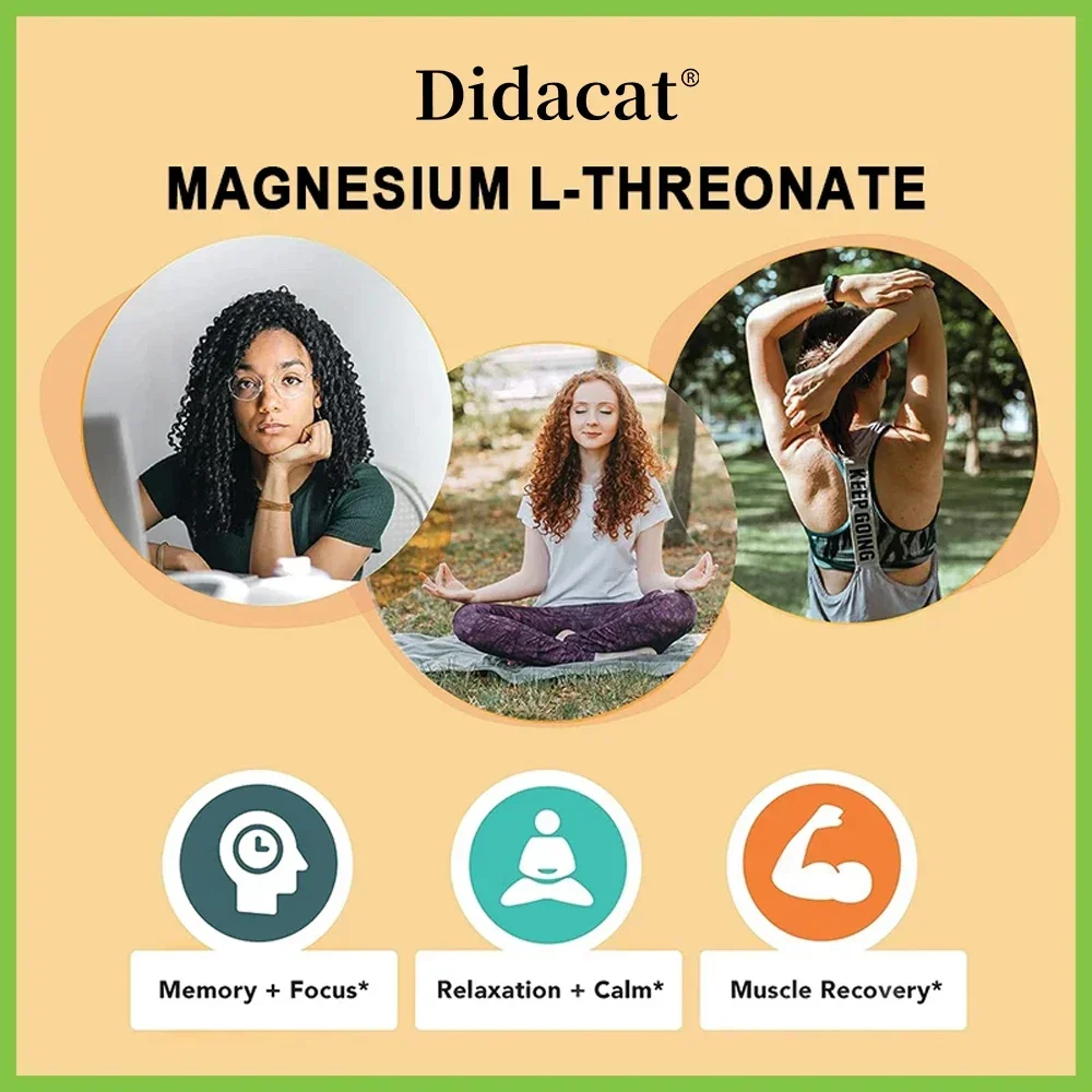 120 Vegetarian Capsules Magnesium L-Threonate Promotes Brain Health, Memory, Focus, Muscle Recovery and Relaxation