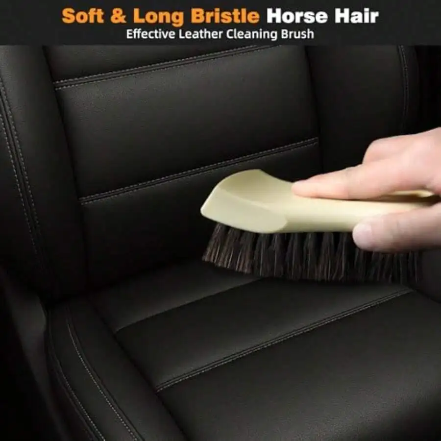 9PCS Car Detailing Brush Horse Hair And Boar Bristle Brush Set With Elbow Adapter Microfiber Wax Applicator Pads Drying Towel