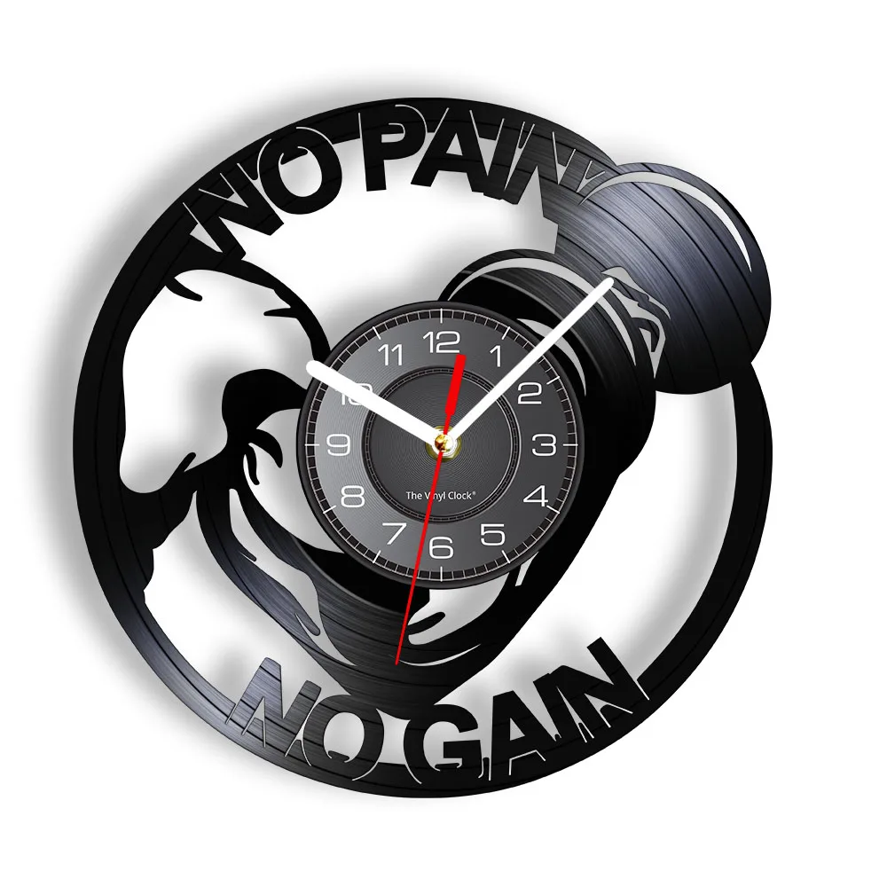 No Pain No Gain GYM Sport Vinyl Record Wall Clock Keeping Fit Retro Handmade Gift Exercise Room Sport Club Decorative Art Clock