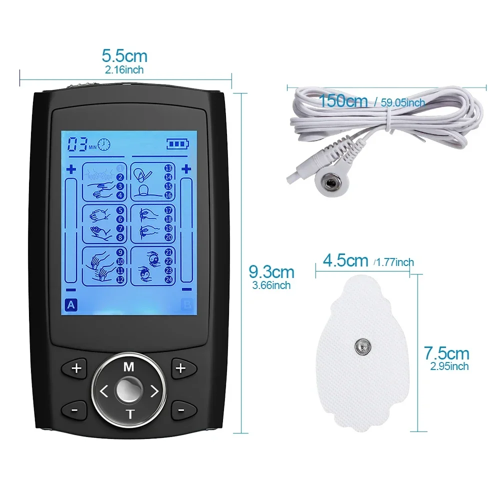 TENS EMS Muscle Stimulator 24 Modes LCD Display Electric Pulse Massager Mild Vibration Portable Neck Back Full Body Care Tool