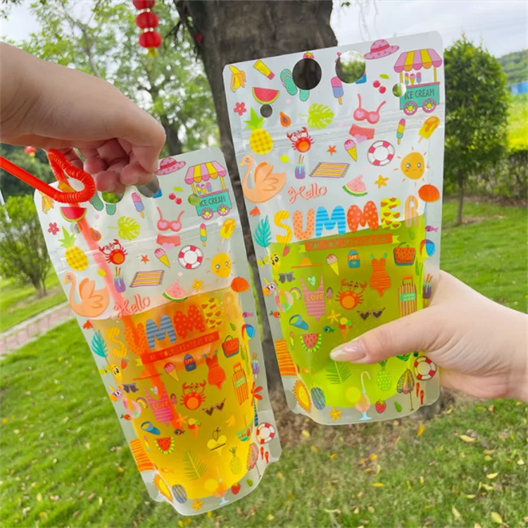 100PCS 450~500ML DIY Portable Plastic Drinking Beverage Bag Handheld Milk Fruit Juice Coffee Liquid Match Beer Summer Pouches