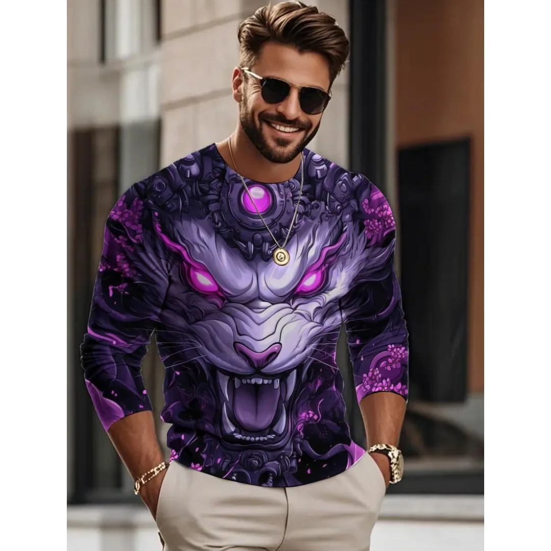 

Men's long sleeved T-shirt 3D Cool Animal Pattern printed Leisure tops Autumn Round neck graphic t shirts Casual men's clothing